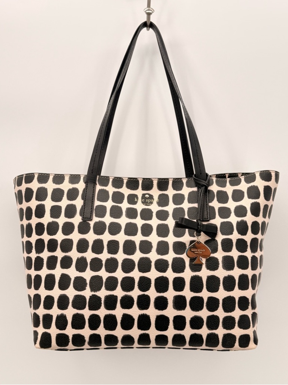 KATE SPADE Polka Dot Tote Bag Cream Large Black Shoulder Caryall